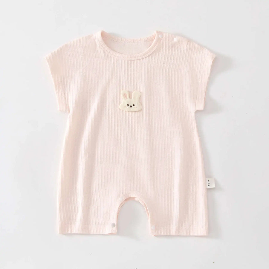 Breathable cotton summer romper for babies with short sleeves and single-breasted closure