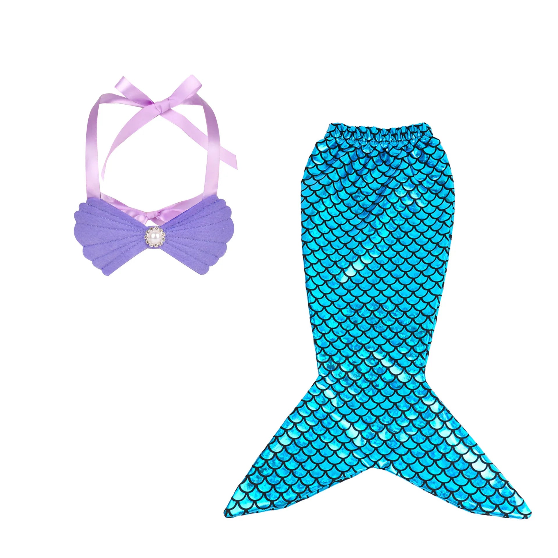 Purple shell top with blue scale mermaid tail skirt