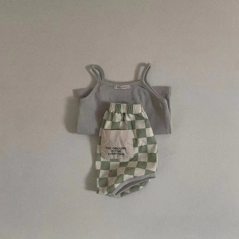 Side view of Checkered Shorts and Camisole Set