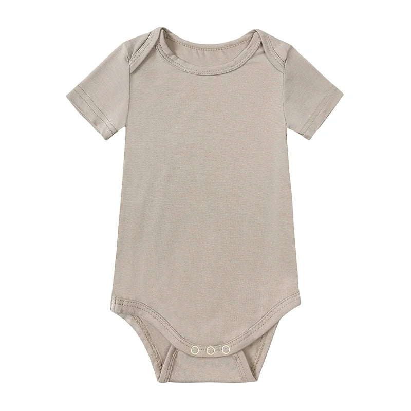 Soft Bamboo Short Sleeve Bodysuit - Stone, product view