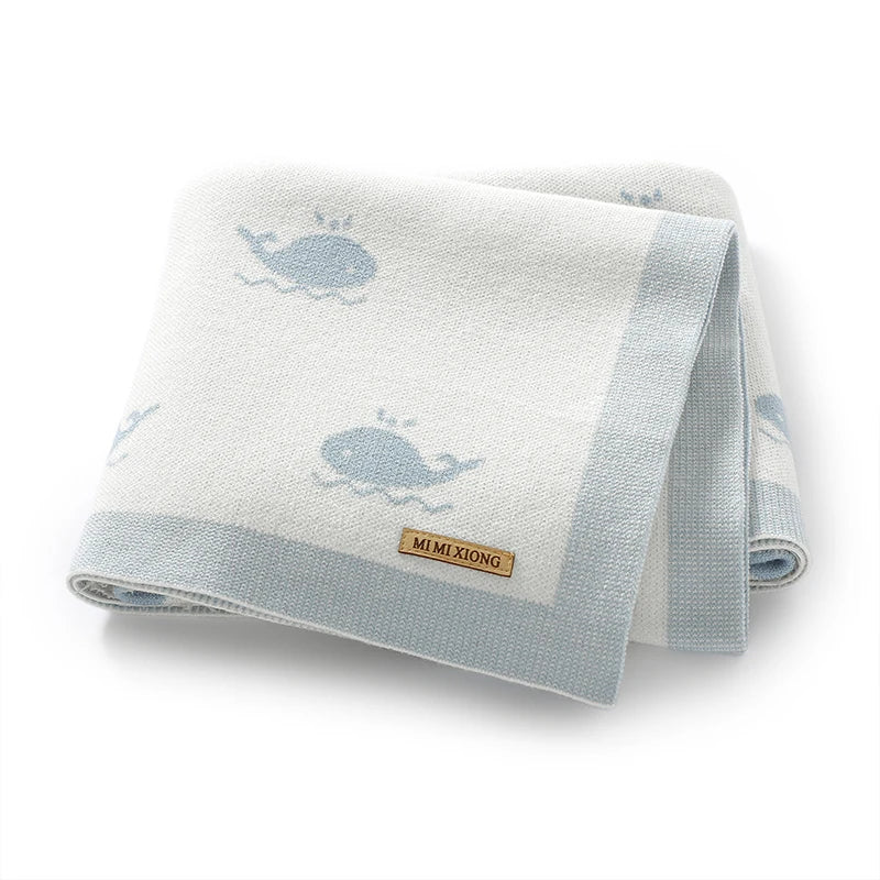 Cartoon Whale Knitted Baby Blanket in soft knit texture