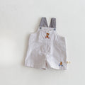 Kids Checkered Cotton Overalls with Bear Embroidery