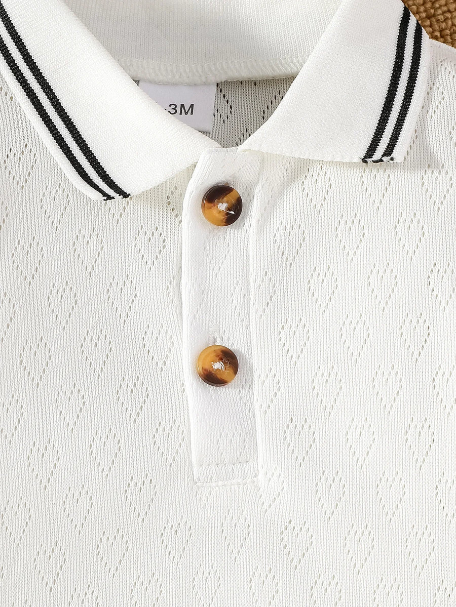 Solid Color Baby Bodysuit Set with Button Collar