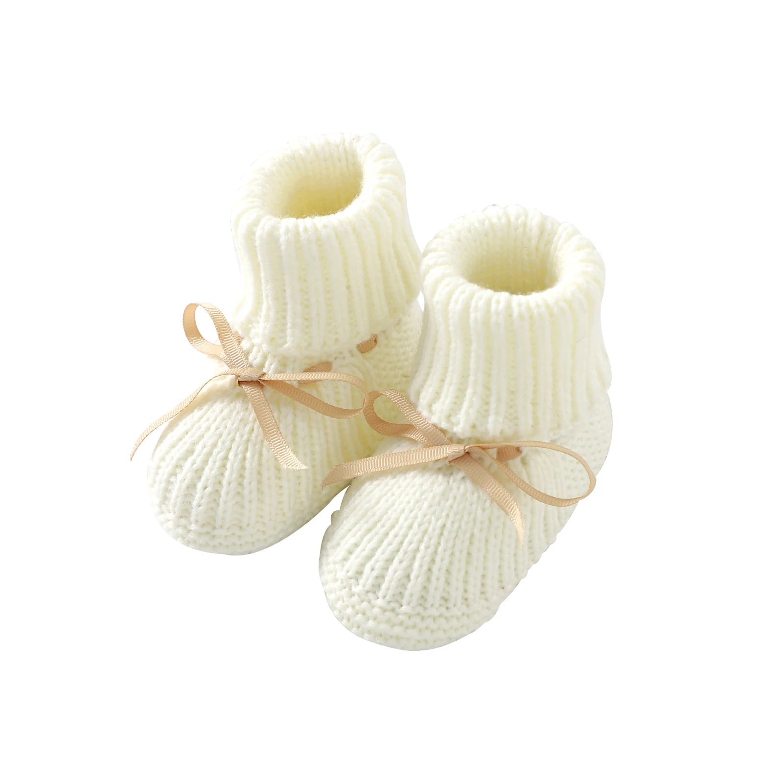 Cream Ribbon-Tie knitted baby booties