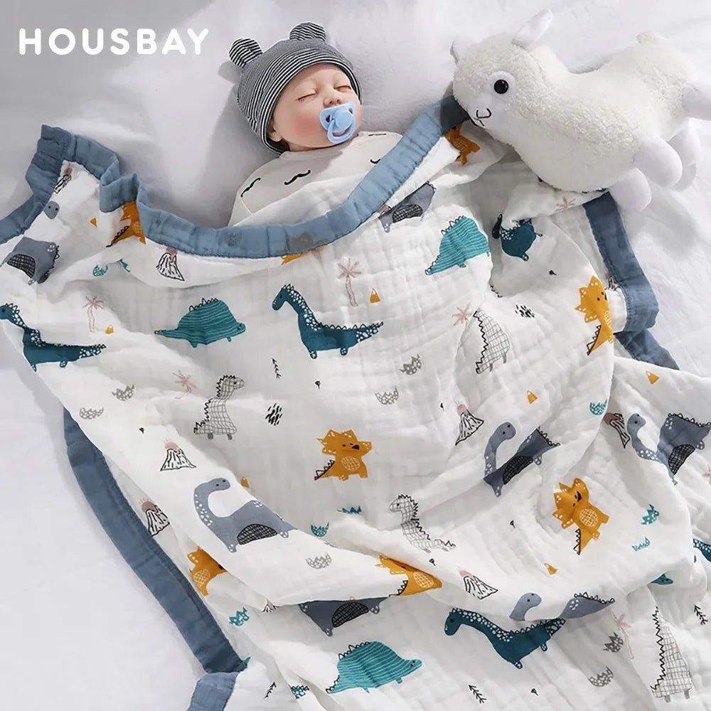 Cartoon Pattern Cotton Baby Blanket in soft breathable gauze