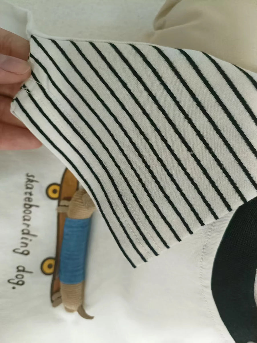 Striped Cotton Baby Romper with Dog Appliqué