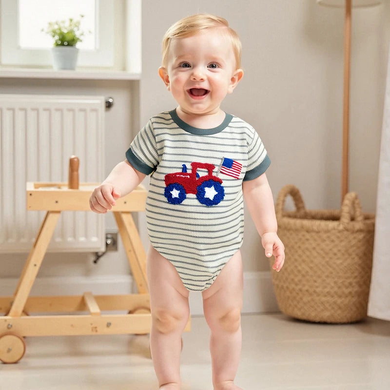 Stars and Stripes Sleeveless Romper for Baby Girls