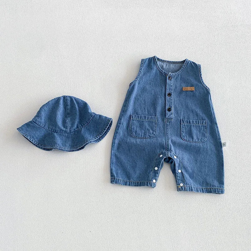 Matching denim bucket hat for baby romper outfit