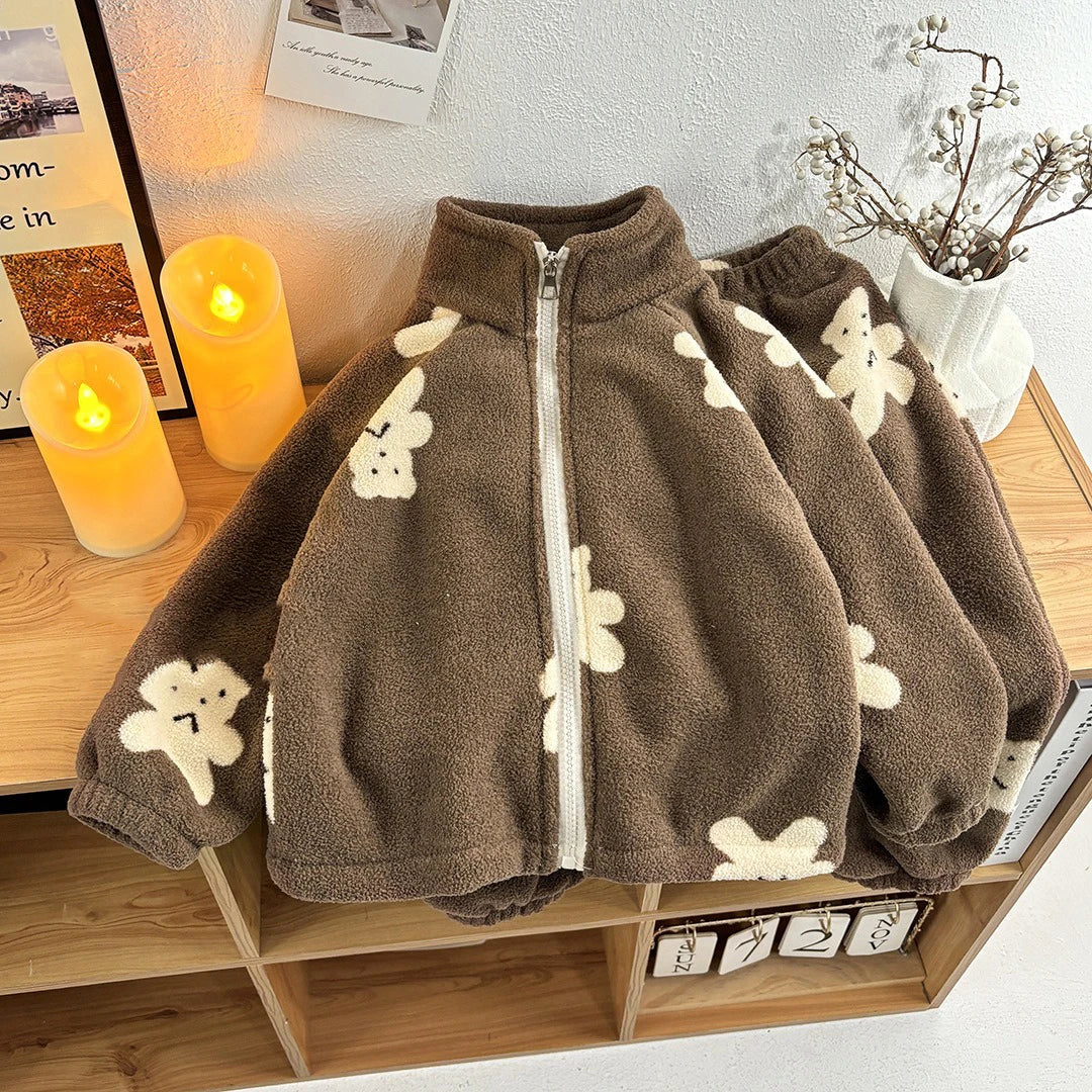 Cozy fleece hooded sweatshirt and pants set in Polar Bear print