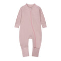 Long Sleeve Ribbed Zip Romper - Soft Blush
