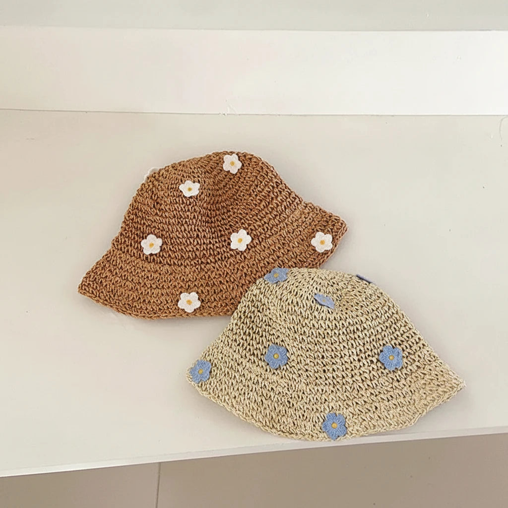 Floral Straw Fisherman Hat in Beige and Khaki colors