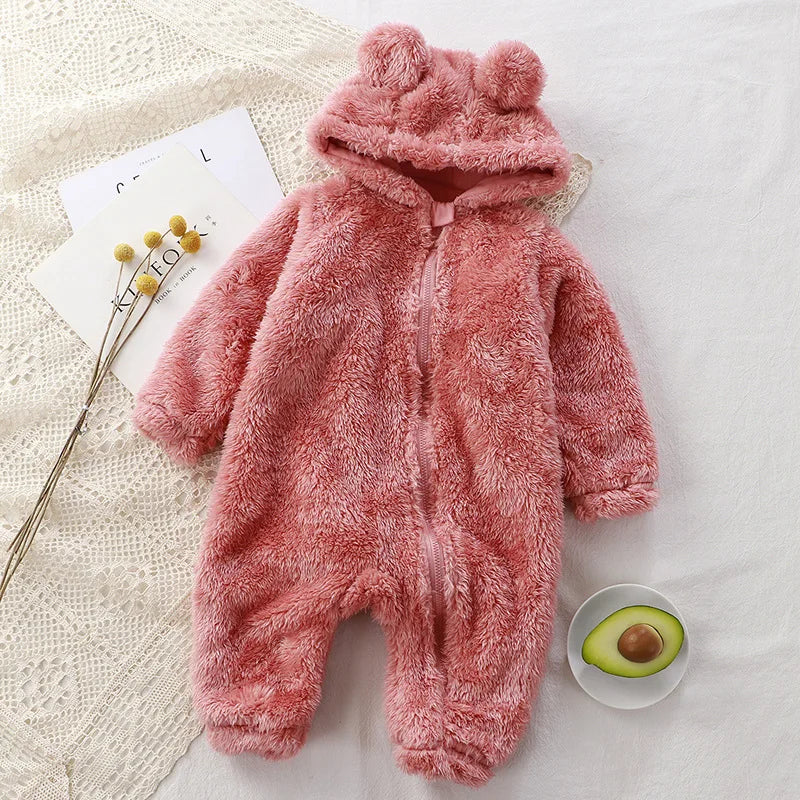 Beige Color Variant of Plush Bear Hooded Romper
