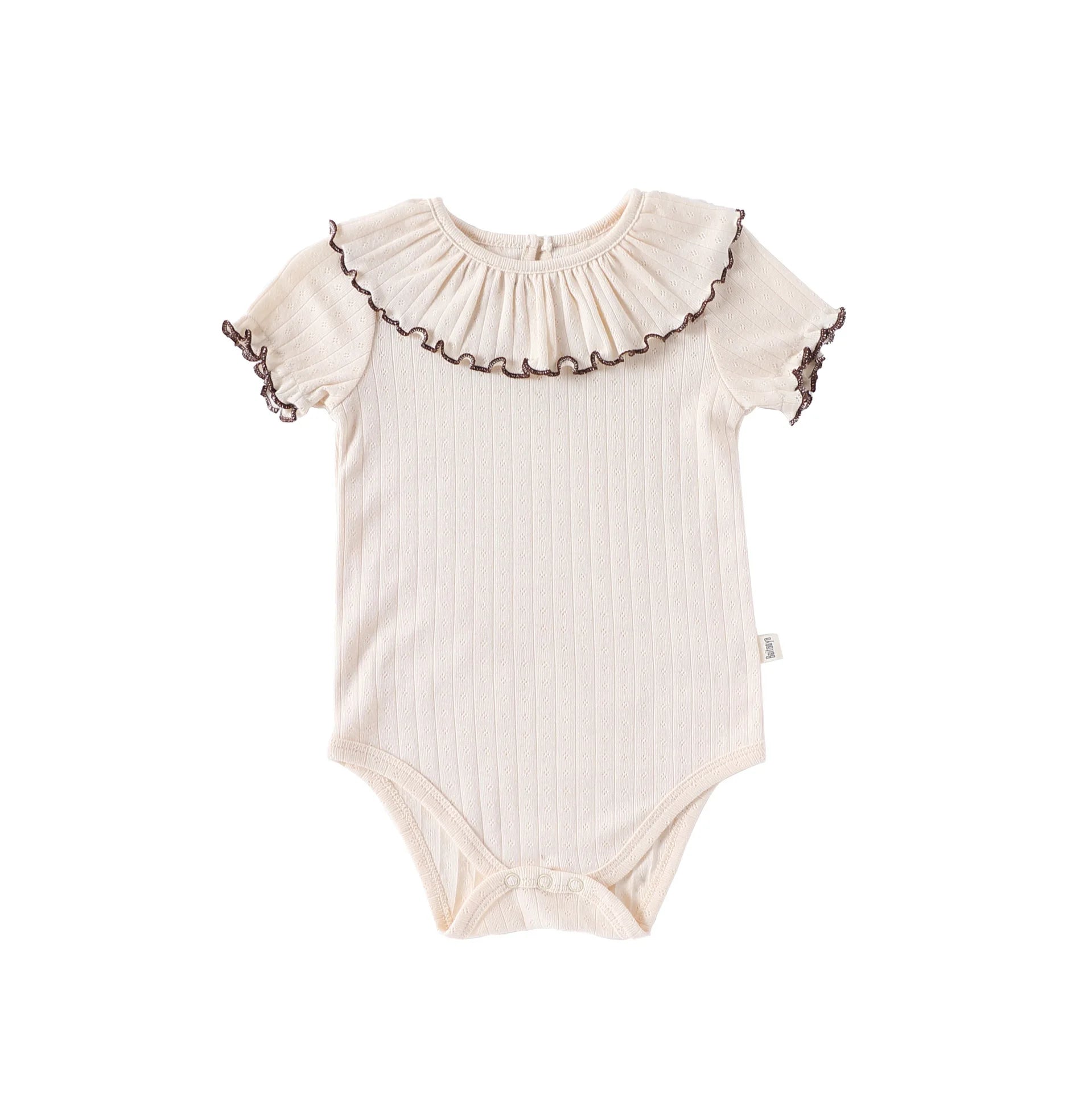 Baby Girls' Summer Triangular Bodysuit Pure Cotton Ruffled Collar Thin Trendy Clothing for Baby Girls
