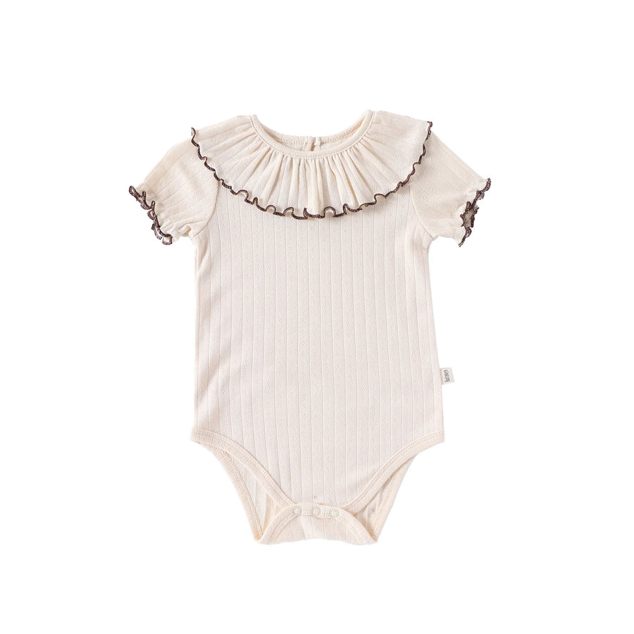 Baby Girls' Summer Triangular Bodysuit Pure Cotton Ruffled Collar Thin Trendy Clothing for Baby Girls