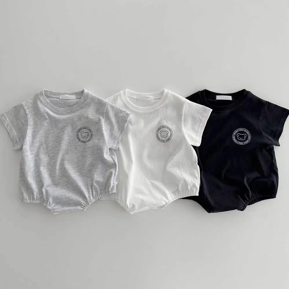 Cartoon Bear Short Sleeve Baby Bodysuit side view
