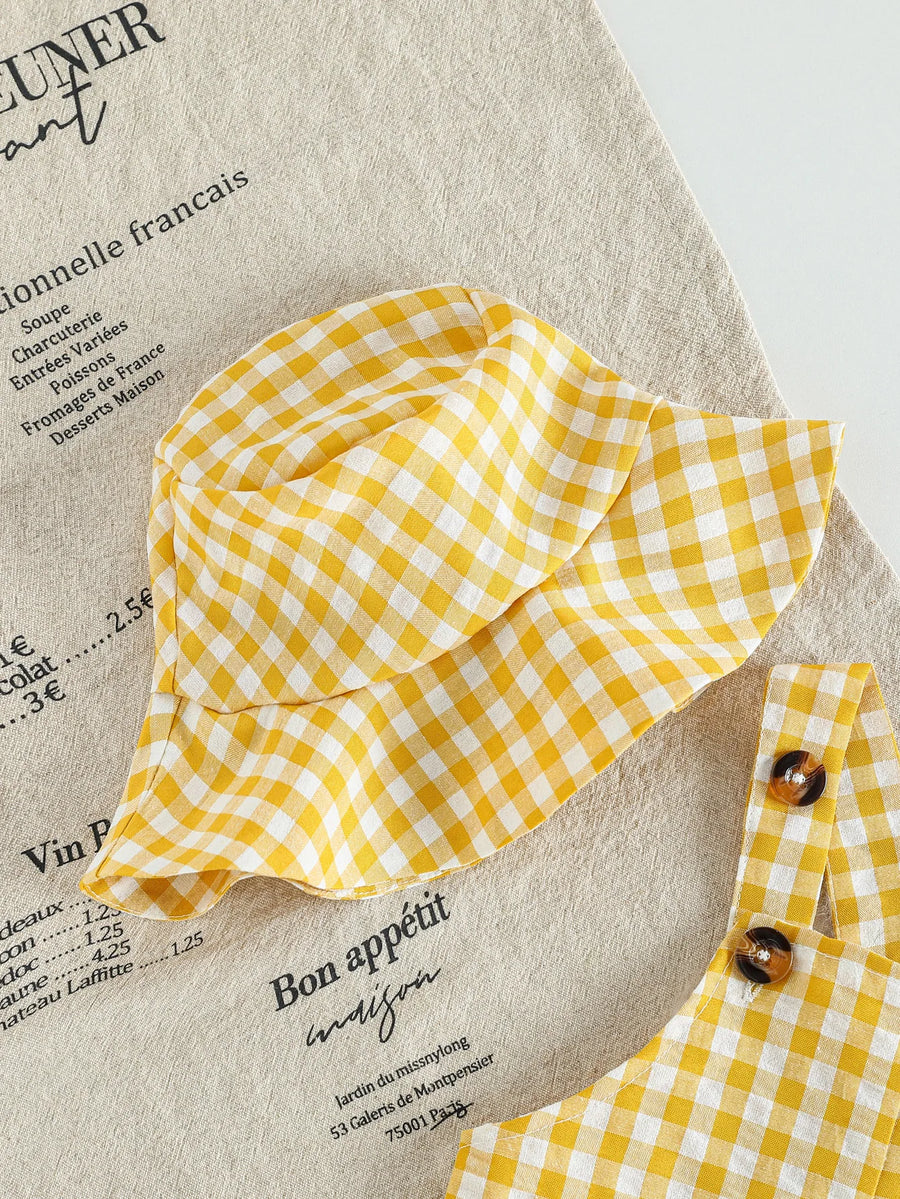 Back view of Plaid Sleeveless Overalls for Babies