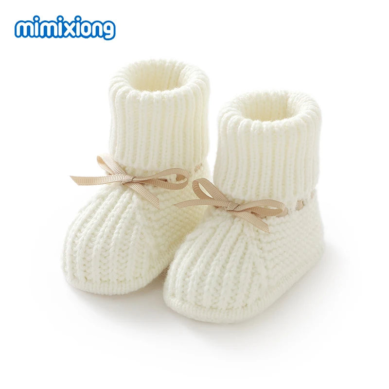 Cream Cable-Knit knitted baby booties