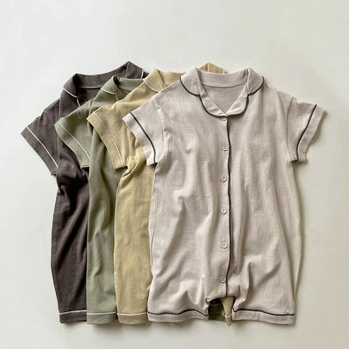 Solid Button Romper for babies and toddlers in breathable cotton fabric