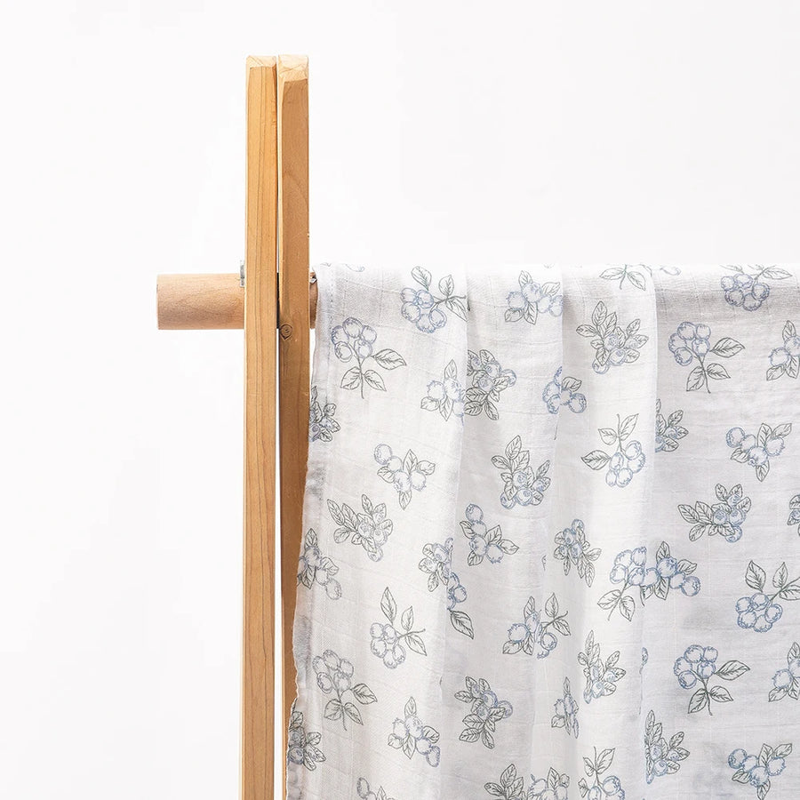 Blue Floral Bamboo Muslin Swaddle Blanket, product view