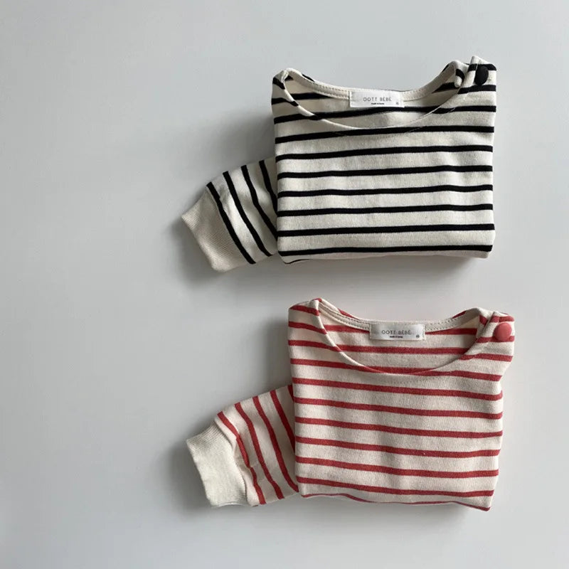 Autumn Baby Girl Long Sleeve T Shirts Cotton Striped Bottoming Tops Boys Loose Pullover