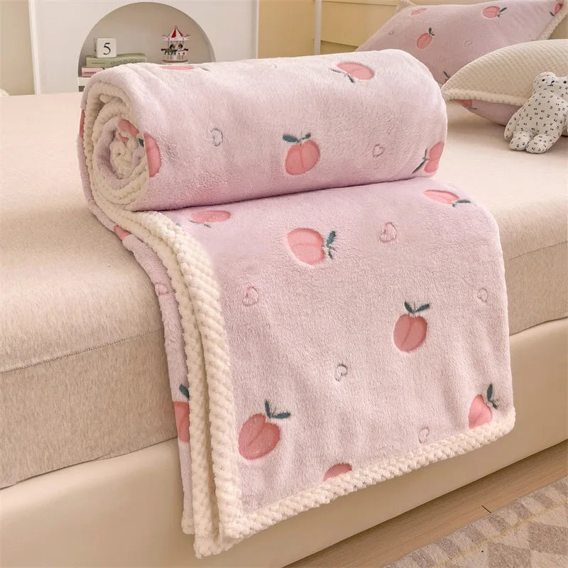 Cartoon Fleece Baby Blanket in soft colors for stroller and nap use