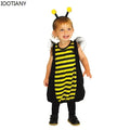 Toddler wearing a black and yellow striped bumblebee bubble costume with tulle shoulders and antenna headband