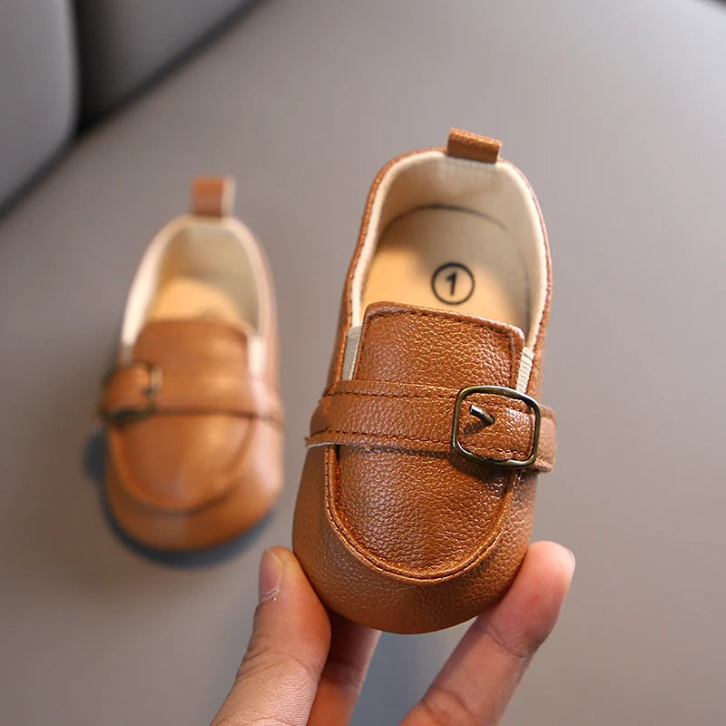 Brown buckle loafer baby first walkers