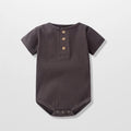 Classic Ribbed Short Sleeve Baby Bodysuit with Wood Button Detail