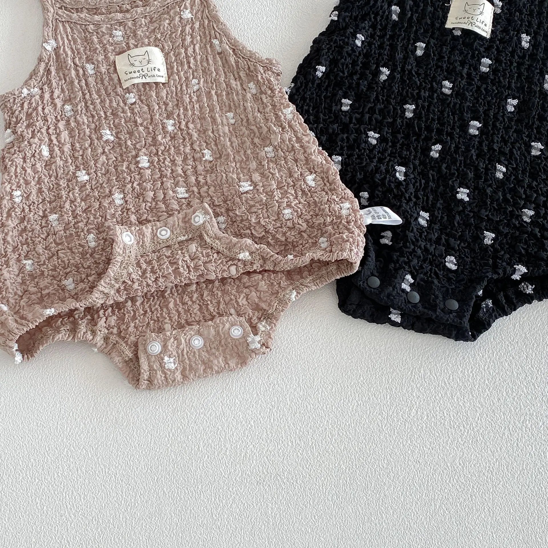 Summer Baby Cami Bodysuit in Cotton with Polka Dot Pattern, Black color option