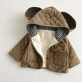 Polka Dot Corduroy Hooded Coat in Brown color for babies