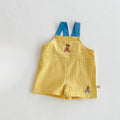 Kids Checkered Cotton Overalls with Bear Embroidery
