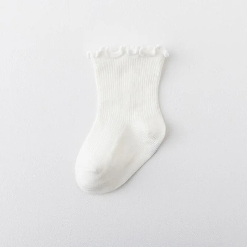 Frilled Rib Baby Socks 3-Pair Set - White, product view