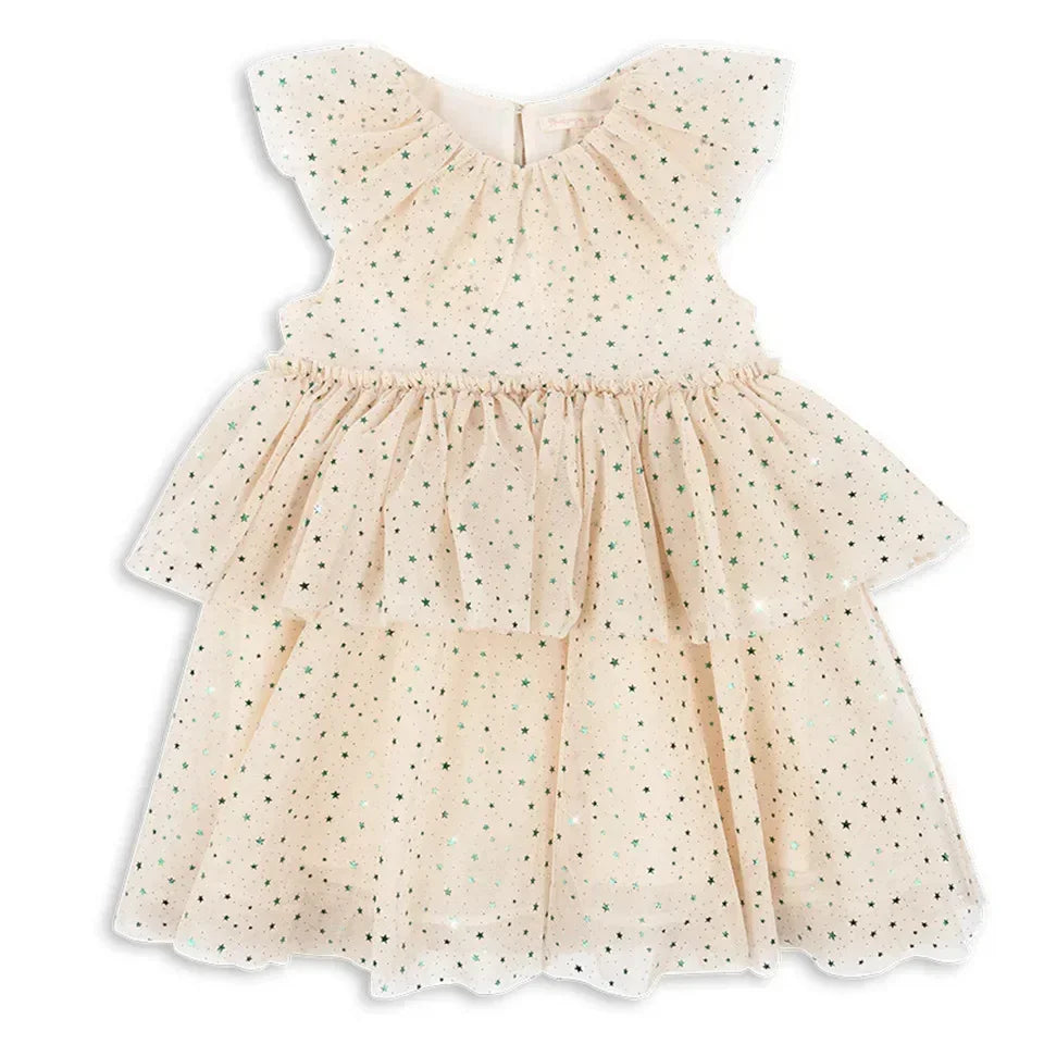 Girls Star Sequins Mesh Princess Dress with Casual Skirt