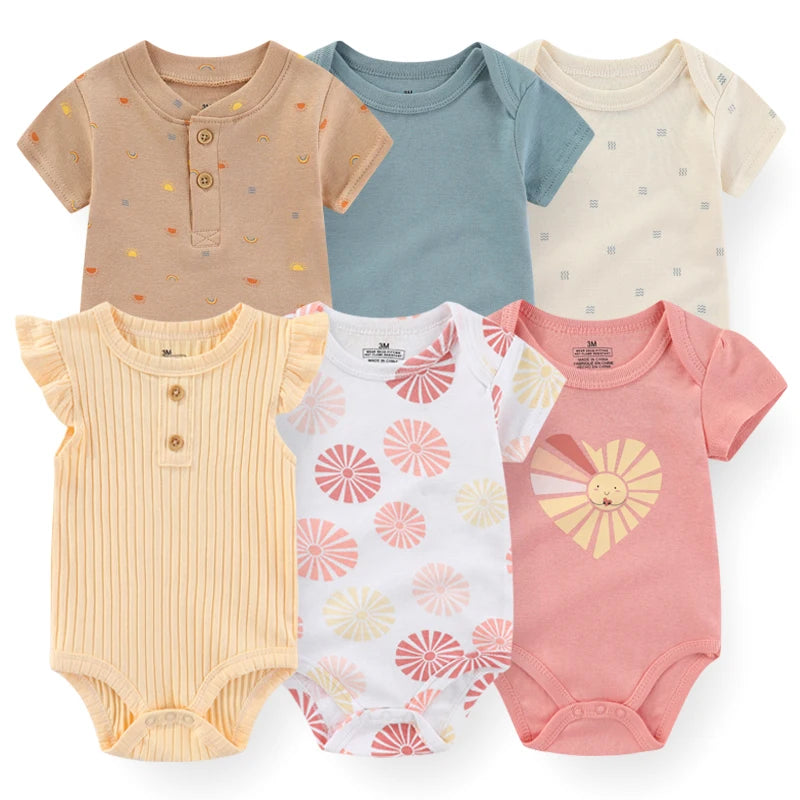 Cotton Cartoon Print Bodysuit Set with short sleeves