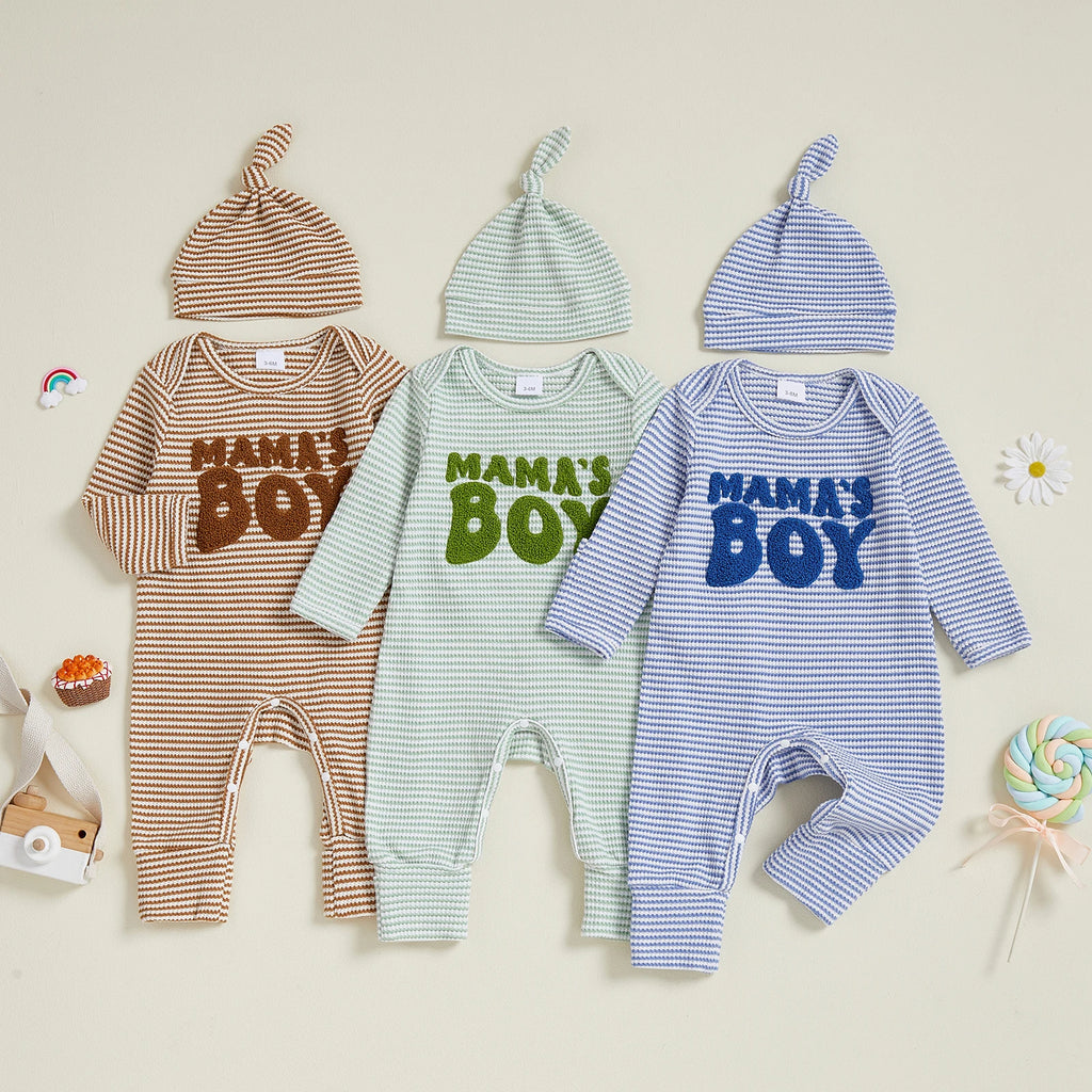 Fall Stripe Embroidered Romper with Matching Hat