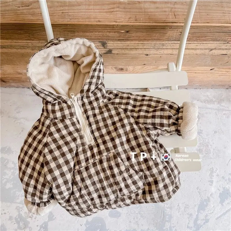 Plaid Cotton Kids Jacket with Plush Warmth back view