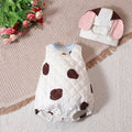 Toddler puppy dog costume set with white quilted romper with brown spots and floppy ears hat
