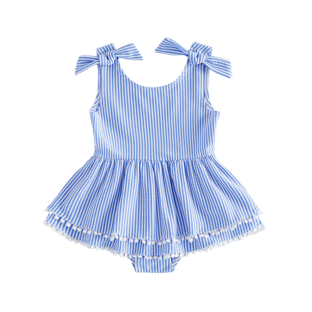 Striped Ruffle Romper with Tassel Hem for Toddlers