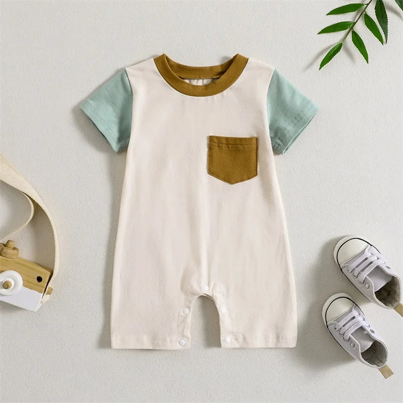 Contrast Color Short Sleeve Romper, product view 3