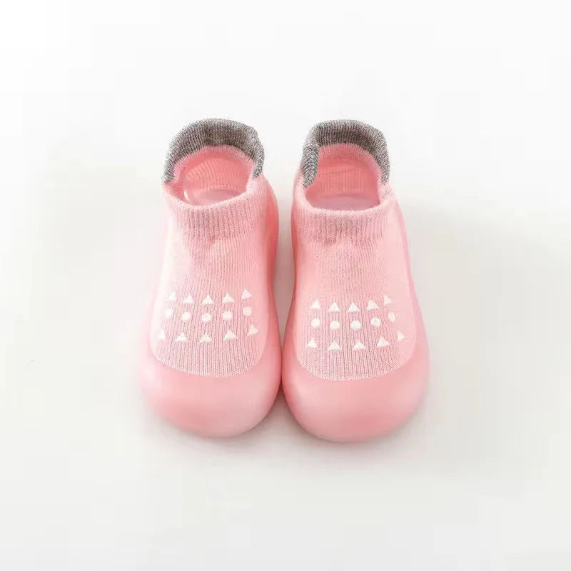 Pink Airy Step soft-sole sock shoes for babies