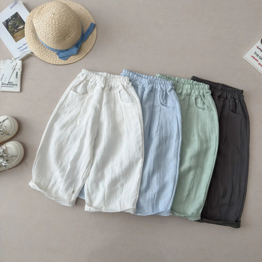 Solid Color Linen Children's Pants Kids Loose Thin Trousers Summer Flax Harem Pants