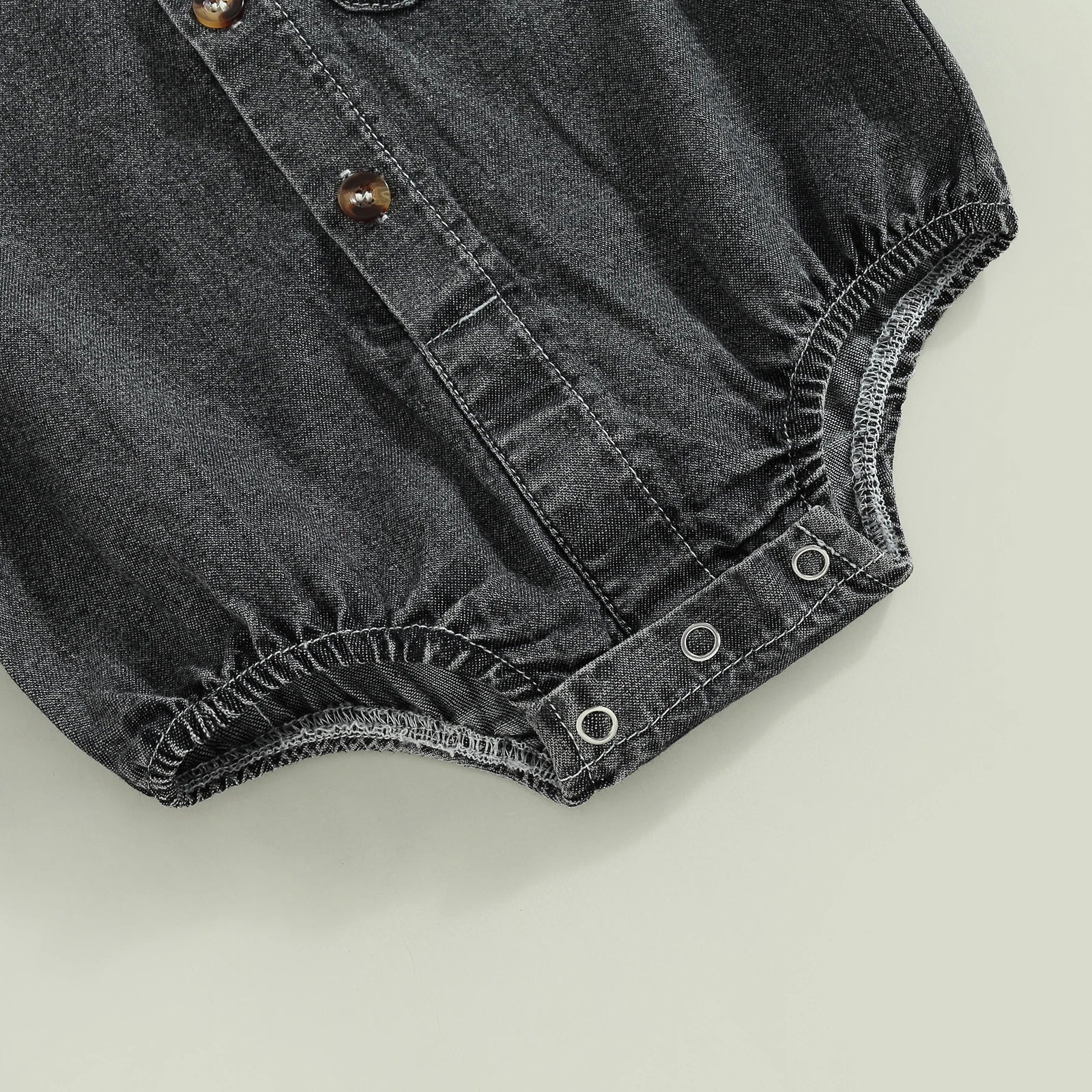 Denim Short Sleeve Baby Romper in Black
