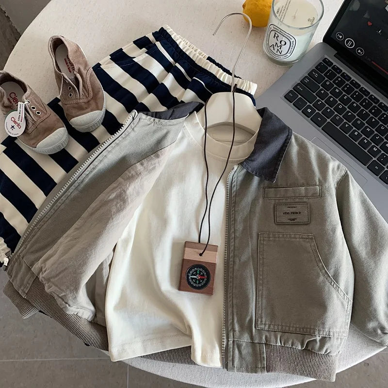 Greyish Green Retro Overalls for Children
