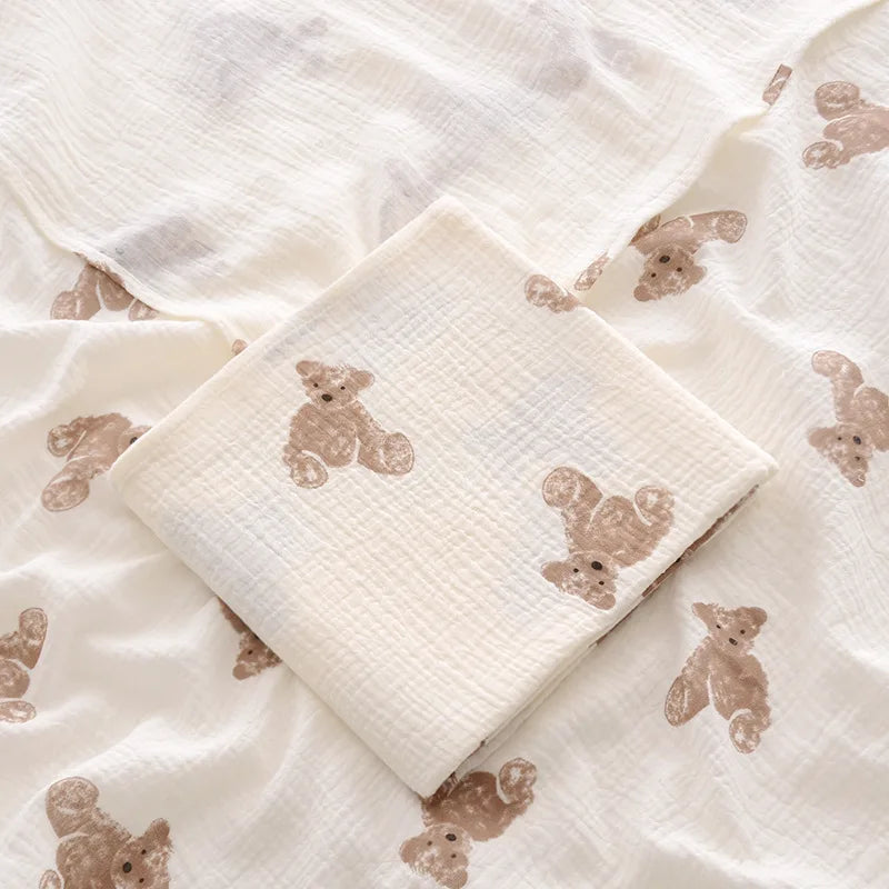 Bear Muslin Baby Blanket - 2-Layer Cotton Swaddle - 100×100 cm (39.4×39.4 inches)