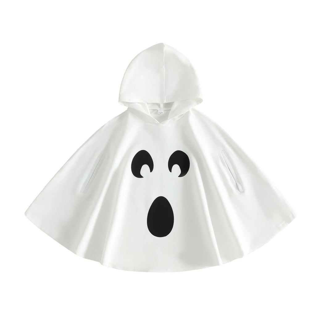 Ghost hooded cape costume in multi-color with surprised face print