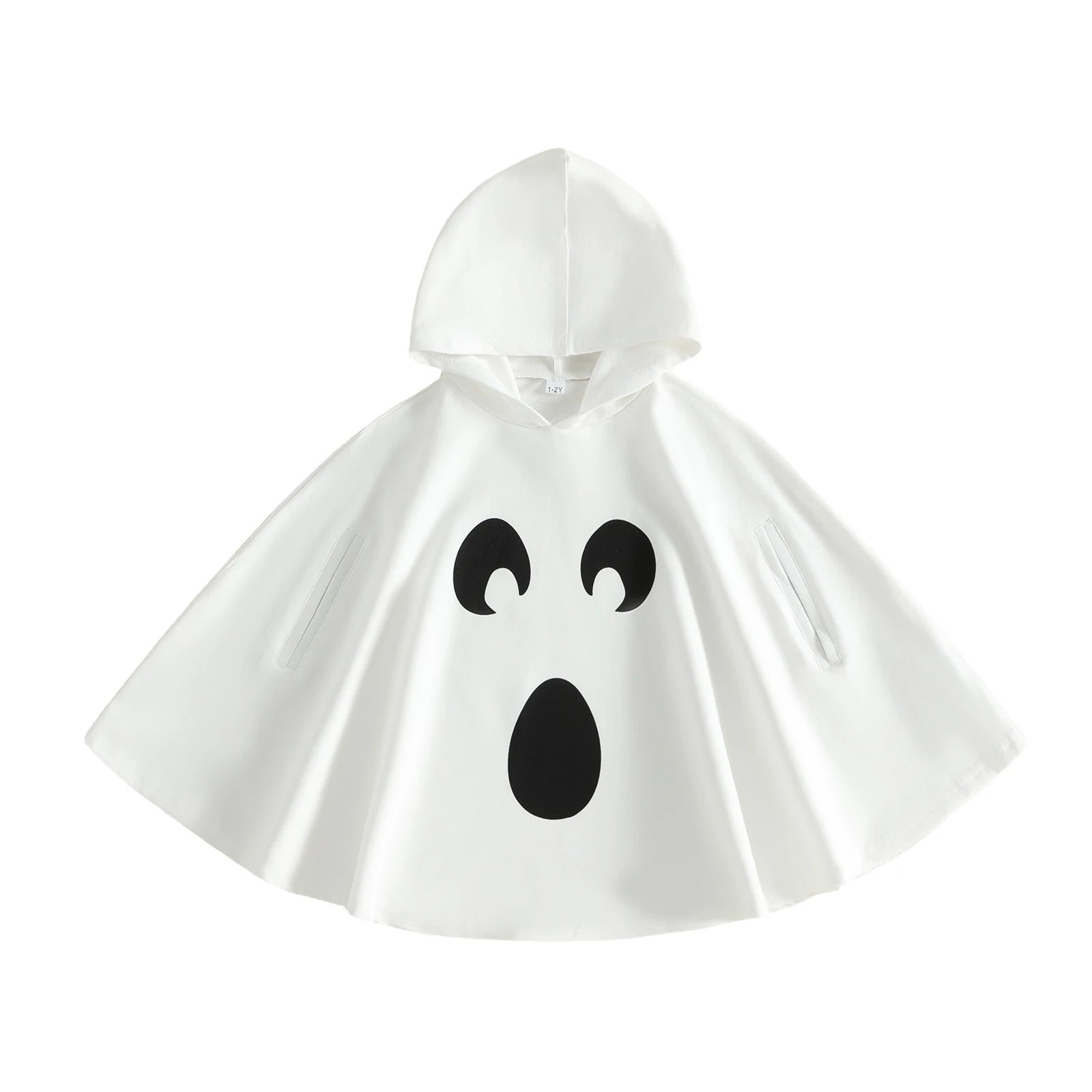 Ghost hooded cape costume in multi-color with surprised face print