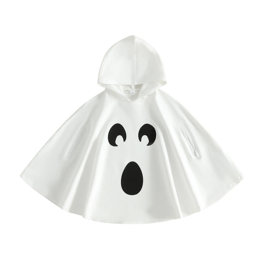 Ghost hooded cape costume in multi-color with surprised face print