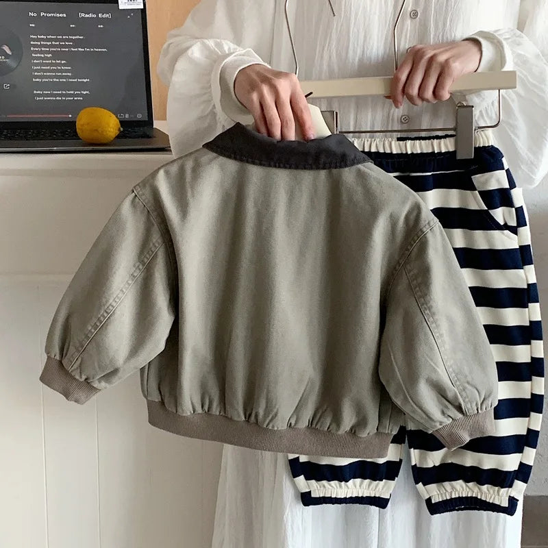 Greyish Green Retro Overalls for Children