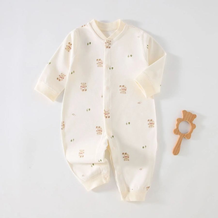 Comfortable long-sleeve baby romper with cartoon prints