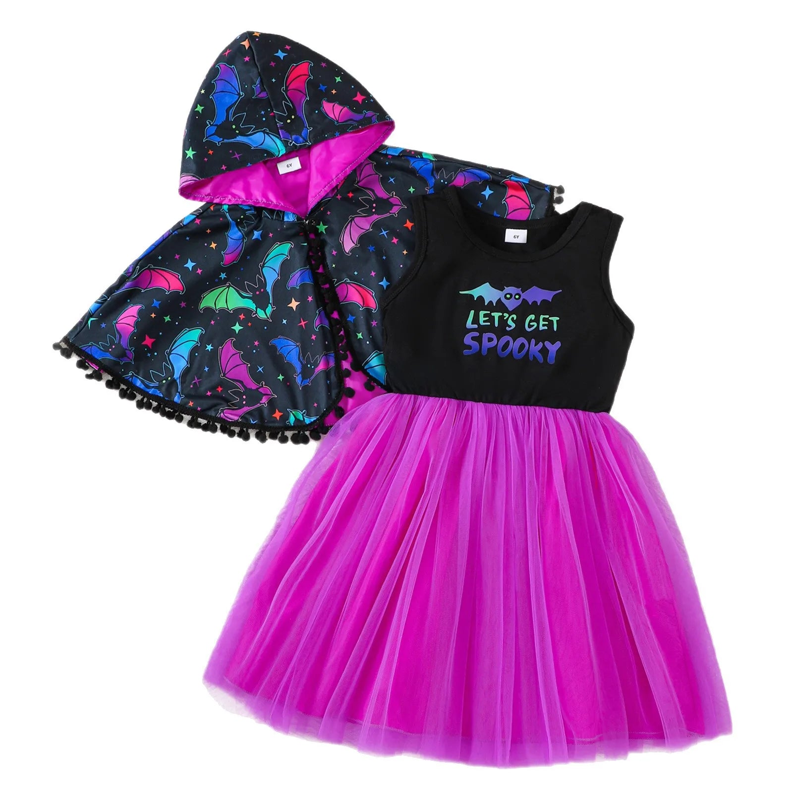 Purple bat cape and mesh dress costume set for kids